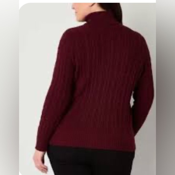 St. John's Bay Plus Womens Turtleneck Long Sleeve Cable Knit Pullover Sweate - Picture 2 of 4